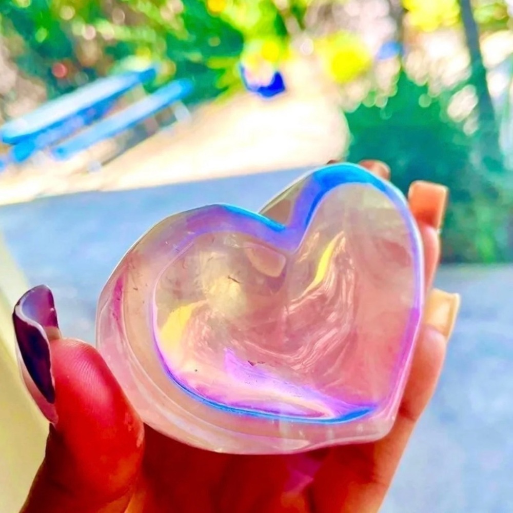 **SOLD rose quartz heart bowl angel aura coated♡
